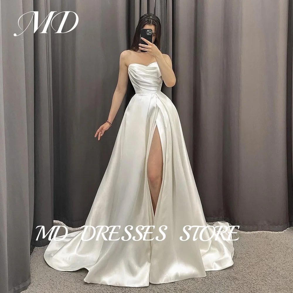 

MD Elegant A-line High Split Wedding Dress Sweetheart Illusion Sleeveless Bridal Gown Sweep Train Vestido De Noiva Customized