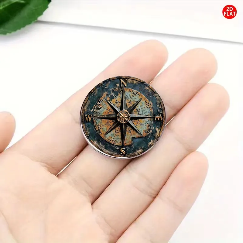 2D Flat - A 2D Flat Navigation Compass Brooch, This Unique Corsage Serves As a Stylish Badge for Clothing, Backpacks, Necklines,