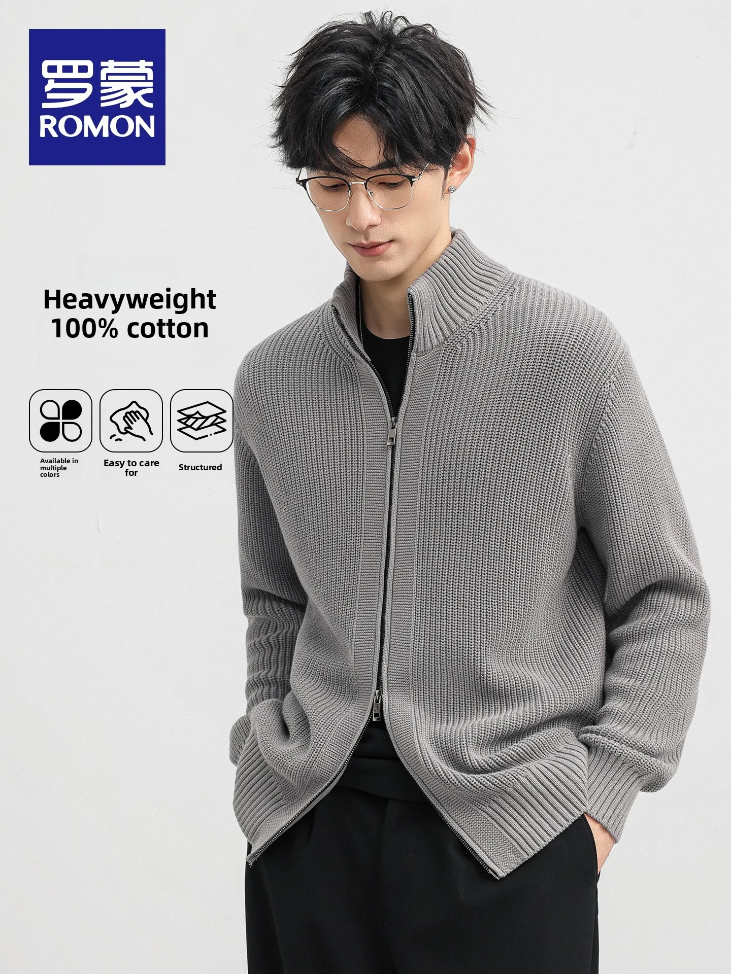 Lormen Men's Fashion Long Sleeve Knitted Sweater Pure Cotton Autumn New Style Simple Match Men's Outerwear Casual Style Zipper