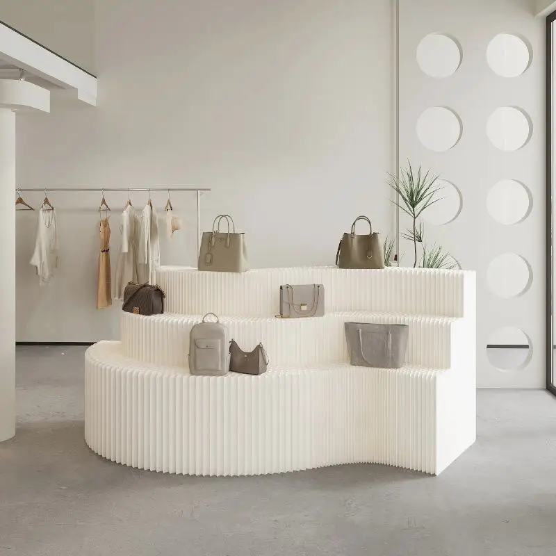Foldable Multi-Layer Long Island Display Stand Paper Rack Space Saving Eco-Friendly for Showroom Mall Exhibition Art Display