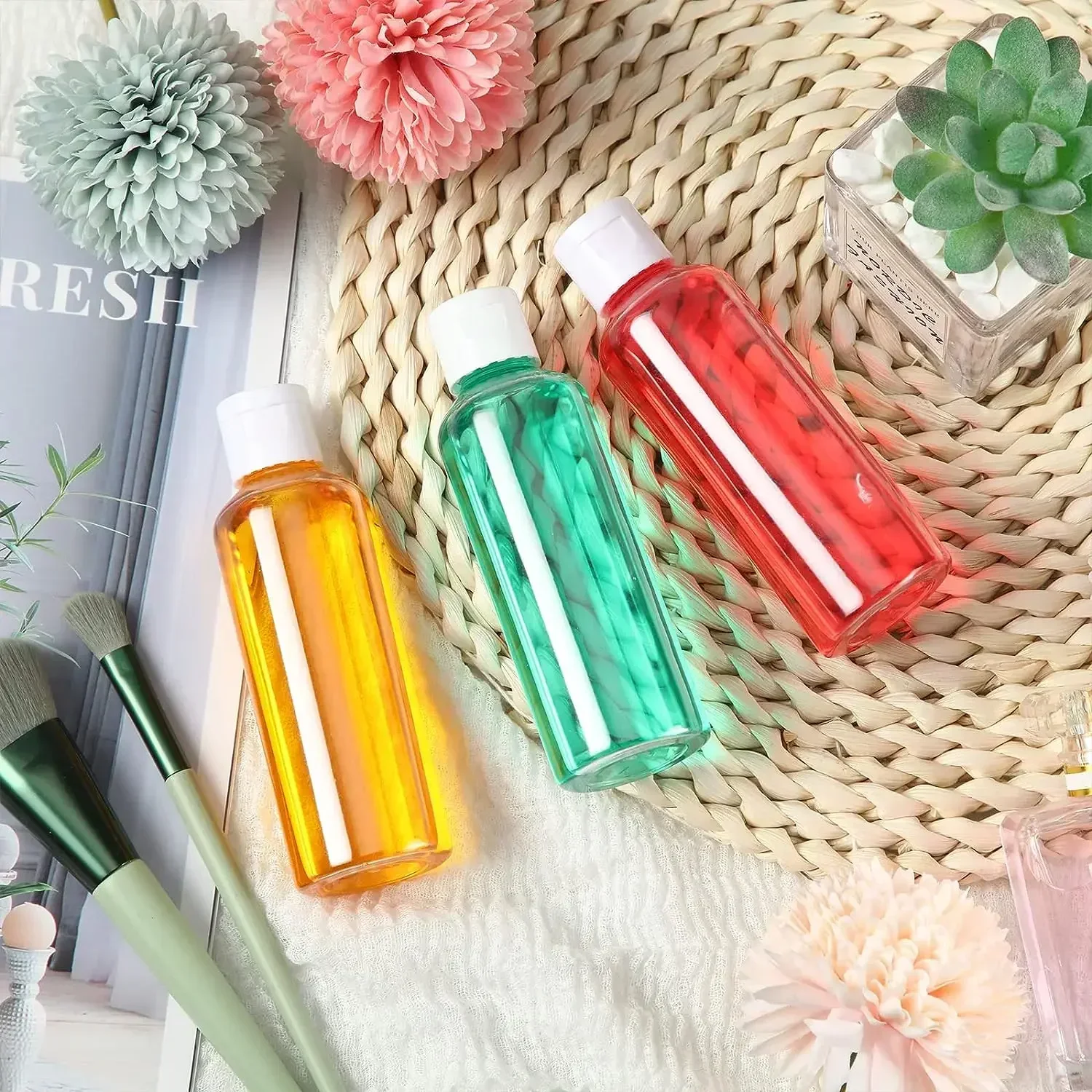 30個の空のPETプラスチックスクイーズボトル、フリップキャップ付き、5/10/20/30/50/60/100mlミニトラベルサンプル容器、液体シャンプーローション用