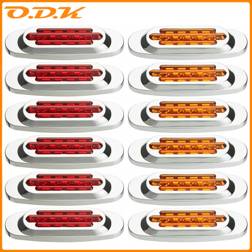 6pcs 16 LED 12V24V Car Warning Side Marker Clearance light Tail Light Signal Brake Lamp Red Yellow For Auto Truck Trailer Lorry