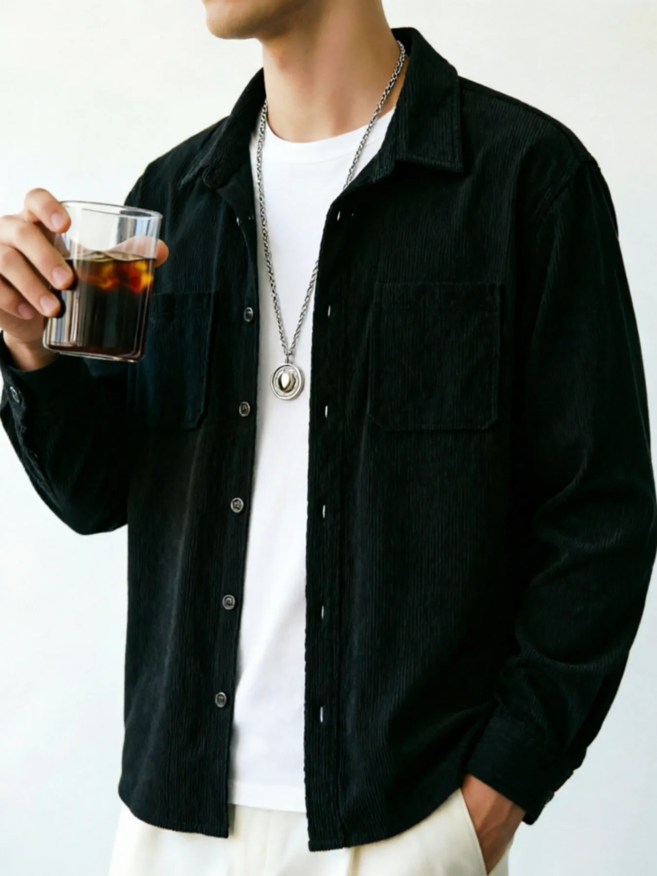 Men's Corduroy Long Sleeve Shirt: Multiple Colors Available, Classic Collar Loose Cut, Casual and Versatile