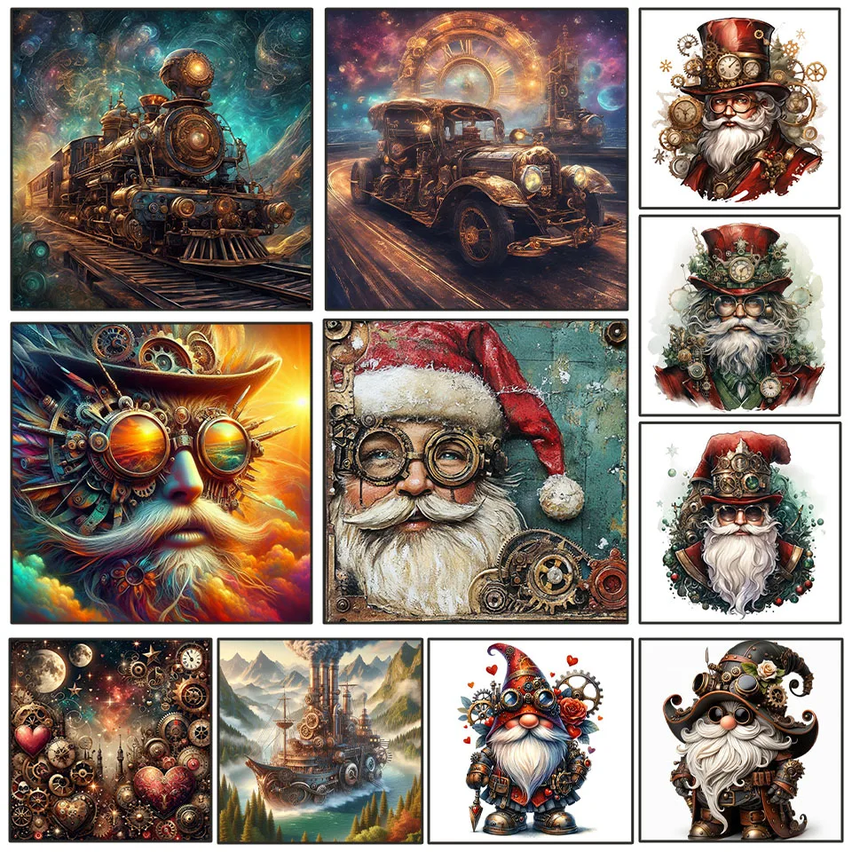 

Diamond Painting Art Kit DIY 2024 Christmas Punk Steam Diamond Mosaic 5D Rhinestone Cross Stitch Handmade Home Decoration Gift