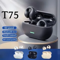 T75 Fone Bluetooth Headset 5.3 Wireless Bone Conduction Headphones Clip Ear Music Noise Canceling HD Call Sports Gaming Earphone