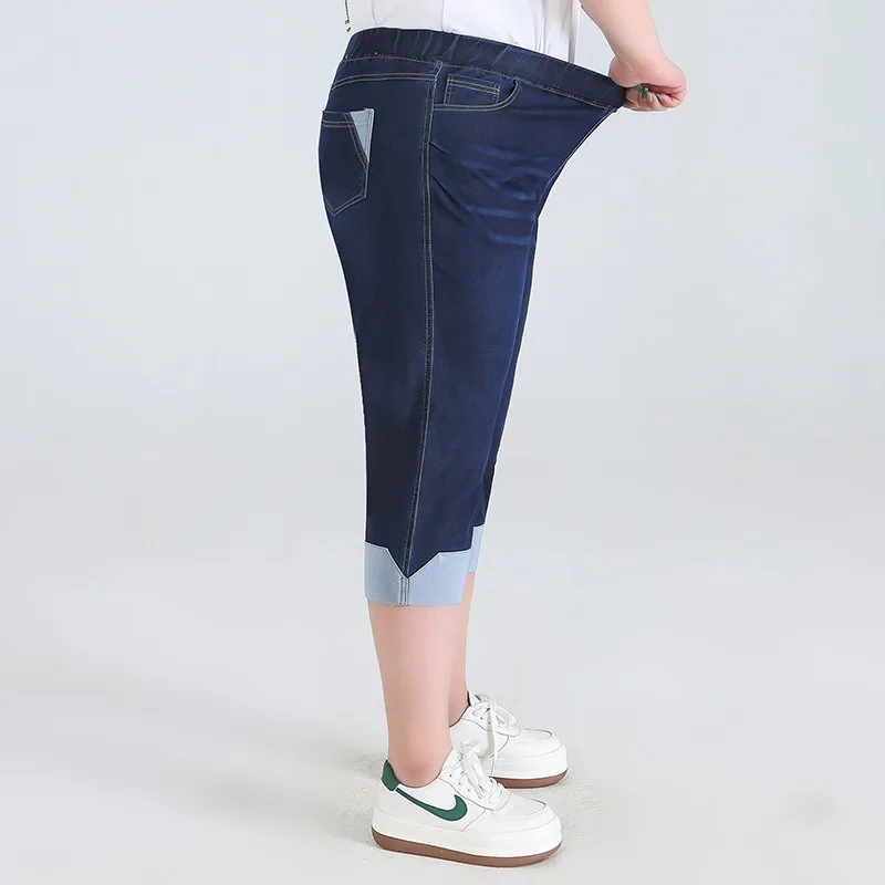 140 Kg Summer Extra Large Cropped Women Pencil Pants 8XL 9XL Jeans elastici a vita alta larghi da donna Jeans al polpaccio