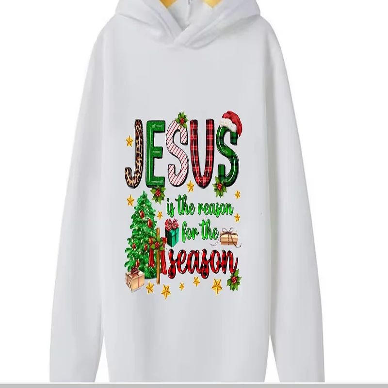 Funny Jesus The Reason For The Season Graphic Printed Cap Hoodies Christmas Gift Cute Kids Clothes Winter/Spring Sweatshirt Coat