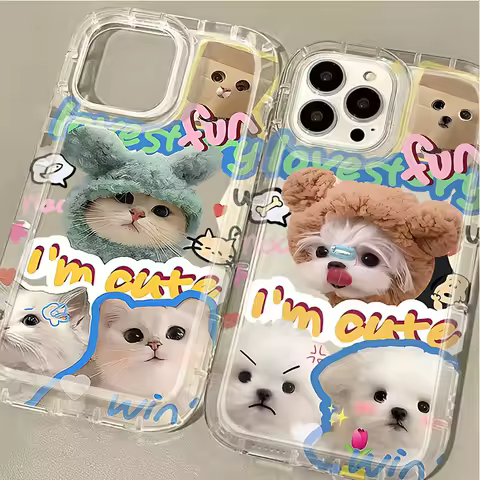 Clear Case for Samsung Galaxy S24 Ultra S23 S22 S21 FE S20 Plus Note 20 10 Pro A34 A54 A33 A53 Lovely Cat Dog Kitten Puppy Cover
