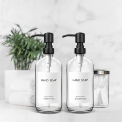 Clear Glass Soap Dispenser Set for Bathroom, Kitchen Liquid Hand Dish Soap Dispenser with Stainless Steel Pump, 2pcs 16 Oz 500ml