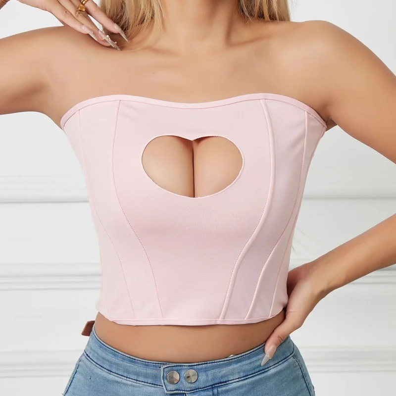 القلب انقطاع حمالة بوستير تانك القمم المرأة الجوف شكل قلب المحاصيل الأعلى موضة مثير حمالة سليم سترة ملابس الصيف
