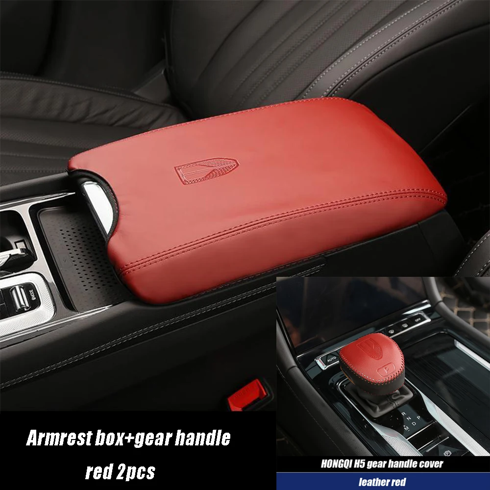 

For HONGQI H5 2023 Auto Accessories Leather interior Car gear Shift handle cover Armrest box trim protective Frame Garnish ﻿