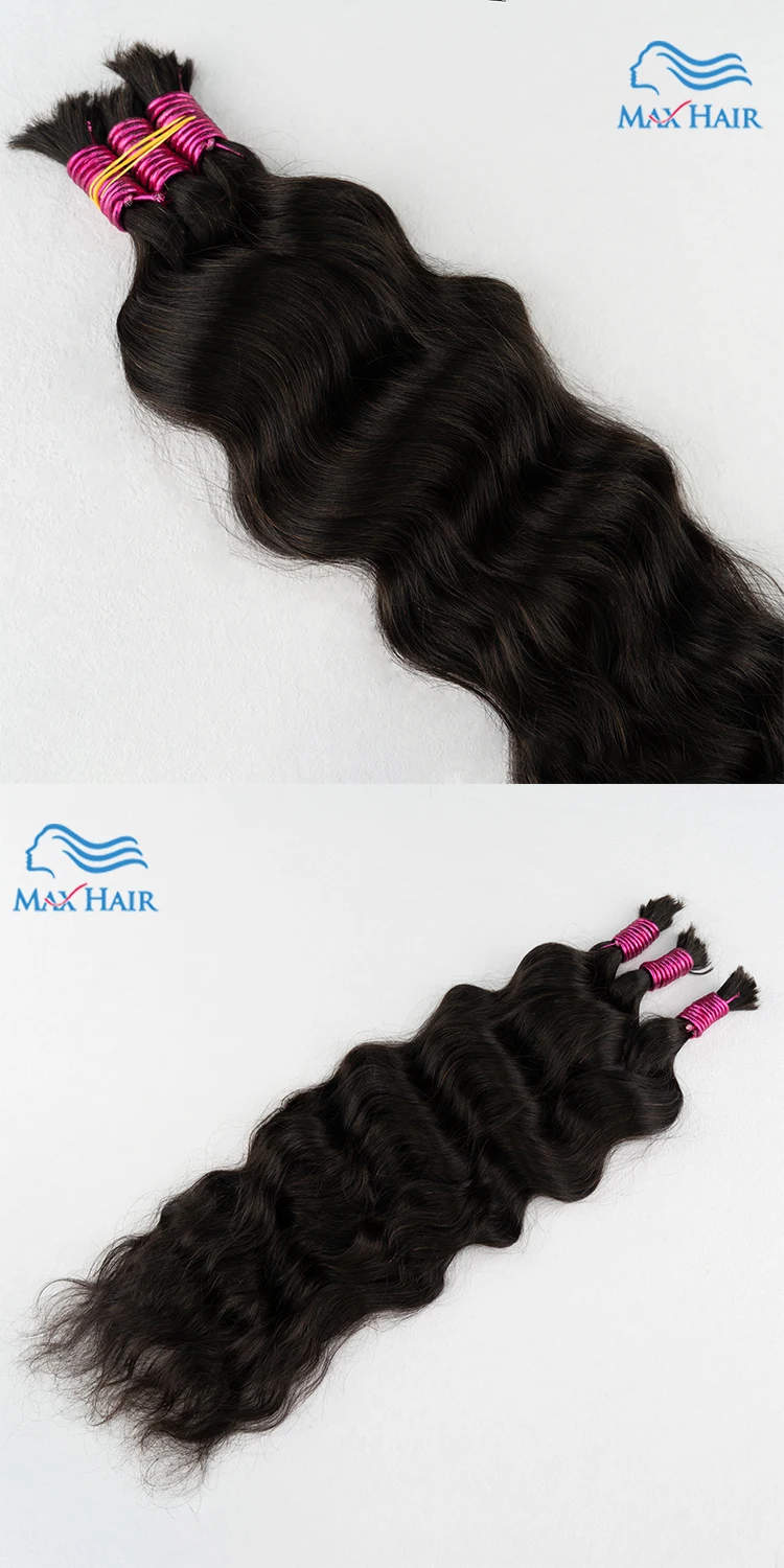 Original Human Hair Bulk For Braiding Mega No Weft Human Braiding Hair Natural Wavy Bulk Full Ends Thicker Hair Extensions