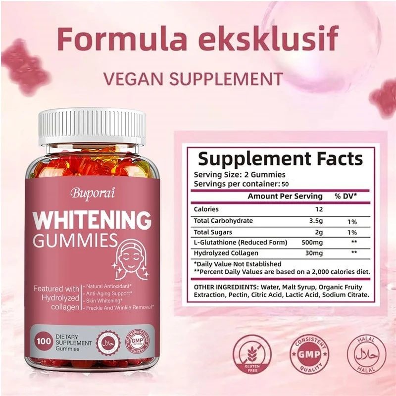 Whitening Gummies - Antioxidant, Anti-aging, Increases Elasticity, Improve Dull Skin Tone, Supports Skin Cell Health, Vitality