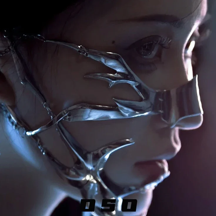 2025 Cyberpunk Visor Chin Metal Half Face Mask Womans Chain Decoration Muzzle Anti Bite Device Halloween Articulator Cosplay