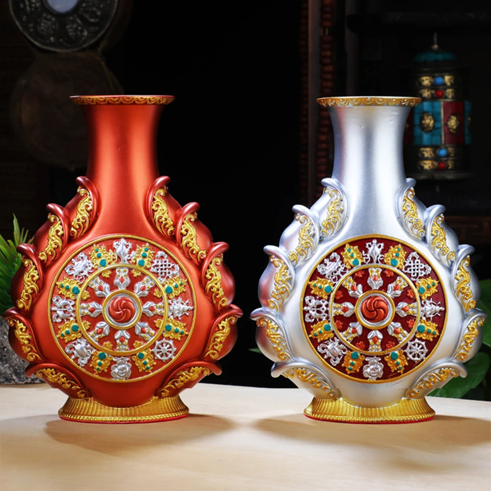 

Tibetan Eight-Auspicious Vase, home desktop decoration, Resin Eight Treasures Bottle, Buddha offering ornaments, home decor