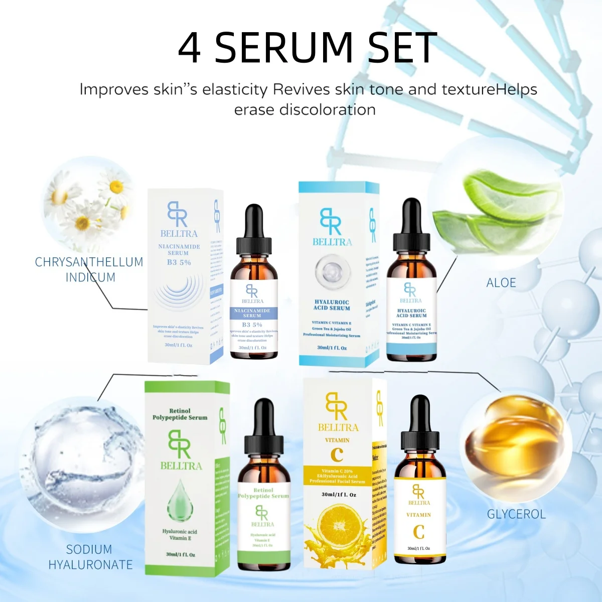 

4 шт., сыворотка с витамином С для ухода за кожей, ретинол, гиалуроновая кислота и ниацинамид, против старения, осветление кожи, увлажняющее эссенционное масло