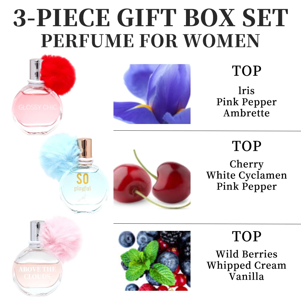 Eau de Parfum Spray Vial Set Gift for Women Mini 3 Pcs 0.68Oz EDP Set Women's Fragrance Sets Long Lasting Fragrance for Holiday