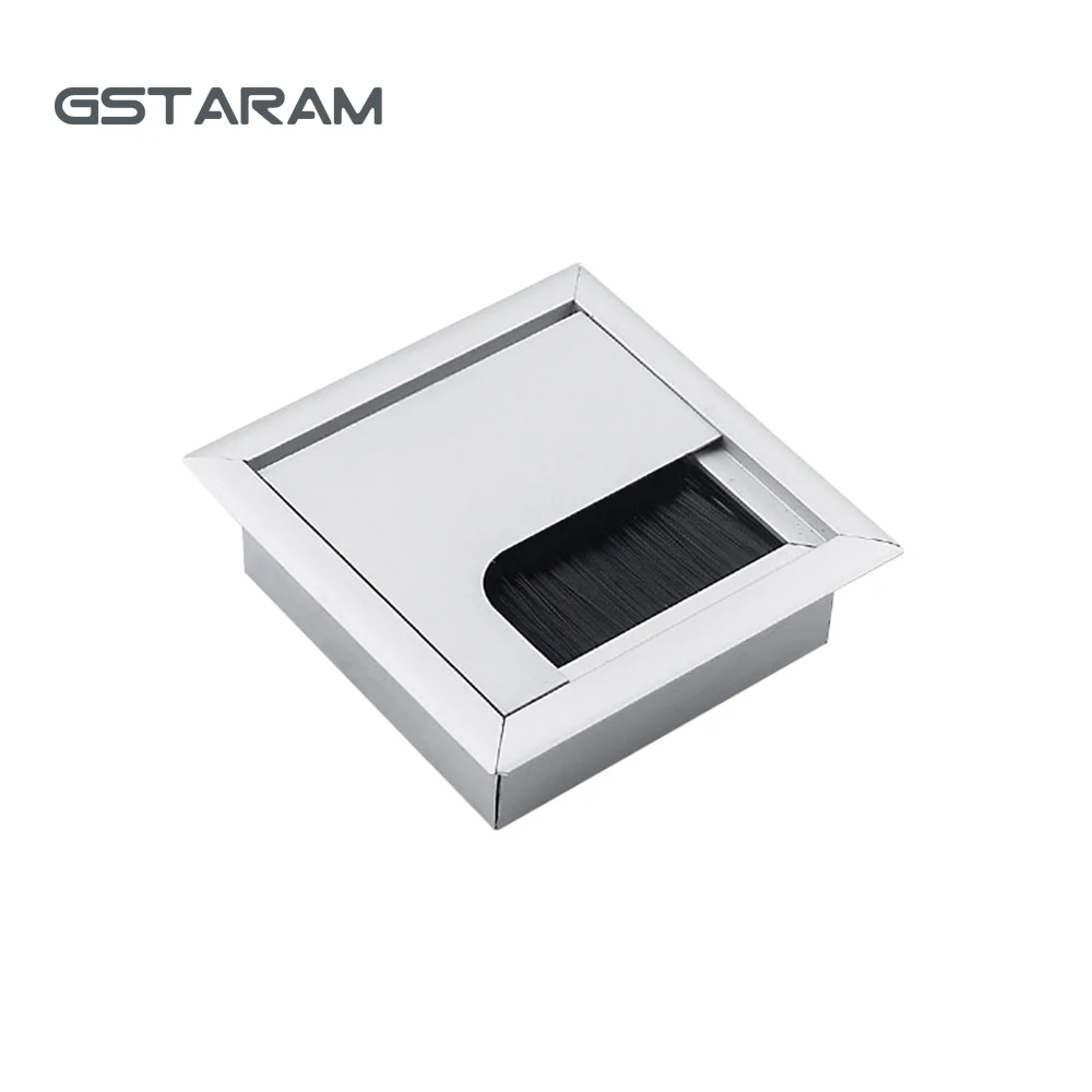 Aluminium Soft Closing Rectangular Office Computer Desk Cable Hole Cover Outlet Metal Square Cable Box Brush Grommet Management