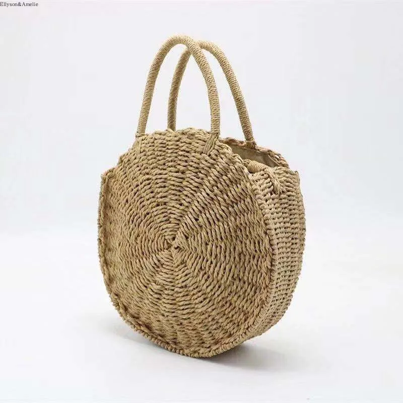

Handcrafted Summer 2020 round Bag Korean Style Straw Weaving Single Shoulder Crossbody Handbag with Hidden Zipper