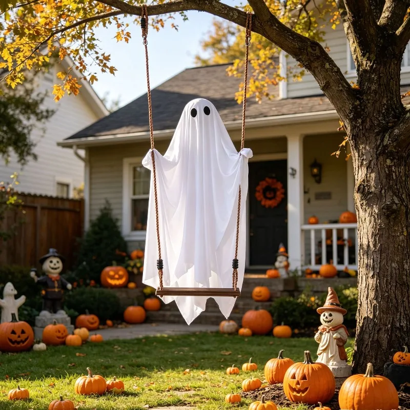 Image of 2026 Halloween Schaukel-Geist Hängedekoration Niedliche Gruselige Geister-Schaukel-Deko für Garten Horror-Party-Requisite