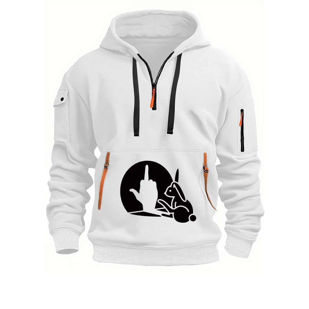 

Мужской пуловер с капюшоном на молнии с забавным кроликом, спортивный свободный свитер с длинными рукавами и несколькими карманами в стиле Харадзюку для отдыха