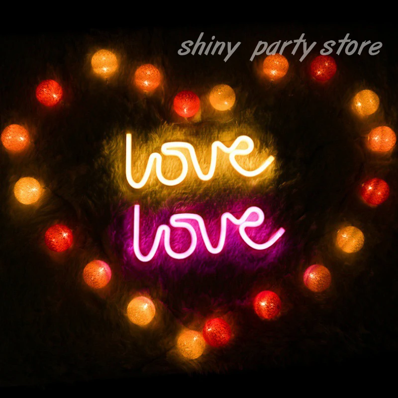 

34x13cm Conjoined Love Letter Neon Light Yellow Pink Valentine's Day Proposal Romantic Scene Decoration Supplies