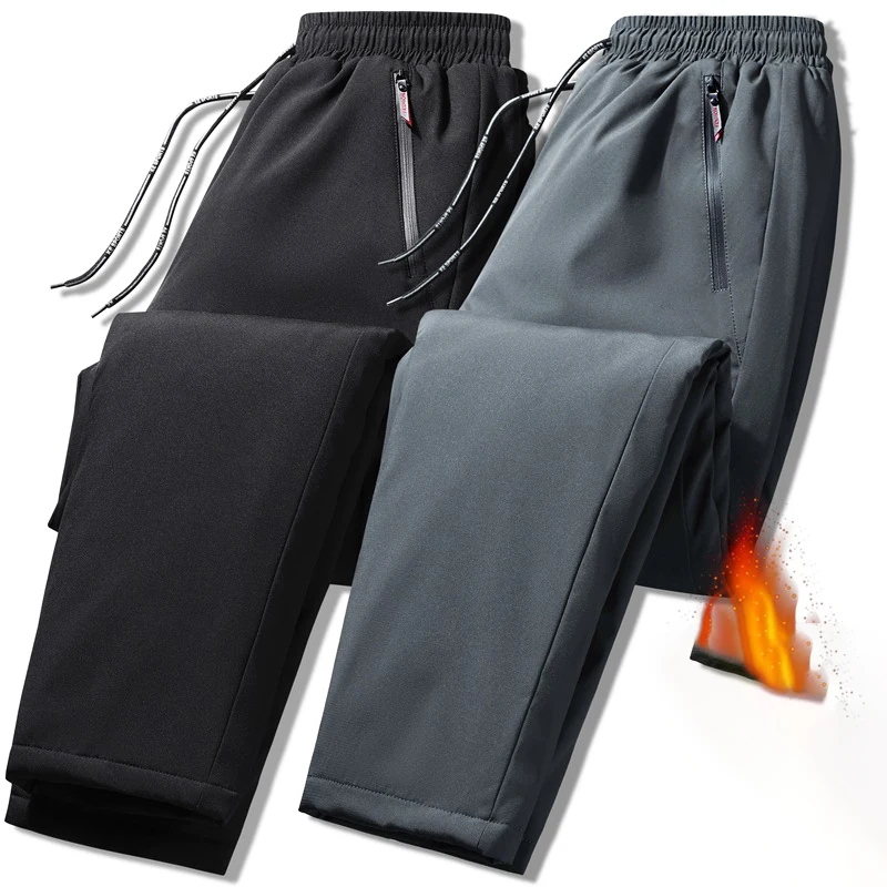 2024 Winter Men Casual Down Pants Thick Sweatpants Drawstring Trousers Men Fleece Running Pants Warm Velvet Ankle-Tied Pants