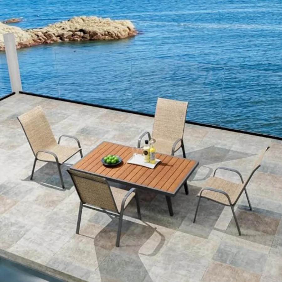 Patio Chairs Set of 4, Outdoor Stackable Dining Chairs for All Weather, Breathable Outdoor Furniture for Backyard Deck Garden L