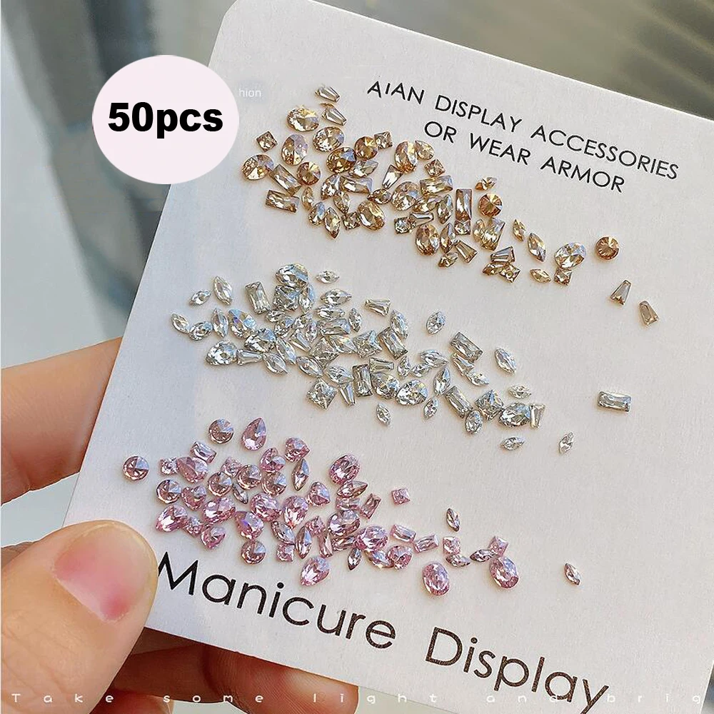 50 Stück gemischte Größe, flacher Boden, Zirkon-Diamant-Nagel-Charms, 2–3 mm, Edelsteine, Mini-Nagelkunst, Strass, mehrere Formen, Kristall-Nagel-Edelsteine – Detail 11