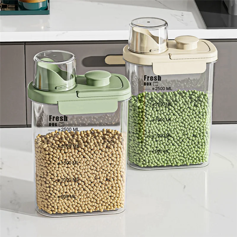 ABFY-Transparent Kitchen Grain Storage Container With Handle, 2800Ml, Moisture-Proof And Insect-Resistant