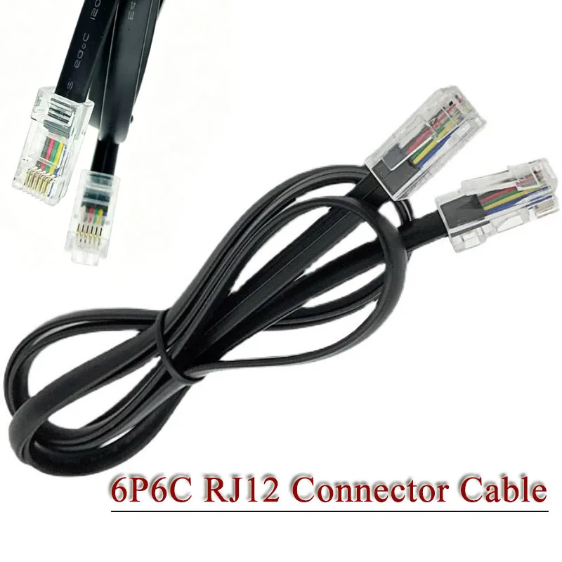 RJ12 6Pin Flat Telephone Wire with Long Body Crystal Head Line 6P6C Extension Cable Pure Copper RJ12 Connector PVC Wire 0.5/1/2M
