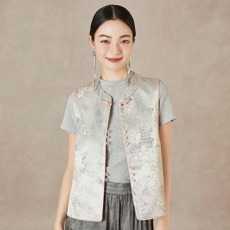 

Жаккардовый жилет в современном китайском стиле | Тонкий восточный топ без рукавов, женская мода весны/осени премиум-класса