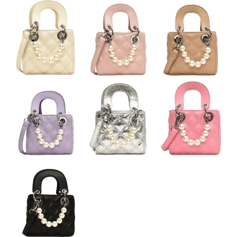 

Solid Color Bucket Bag for Women PU Leather Crossbody Bag Pearls Shoulder Bag