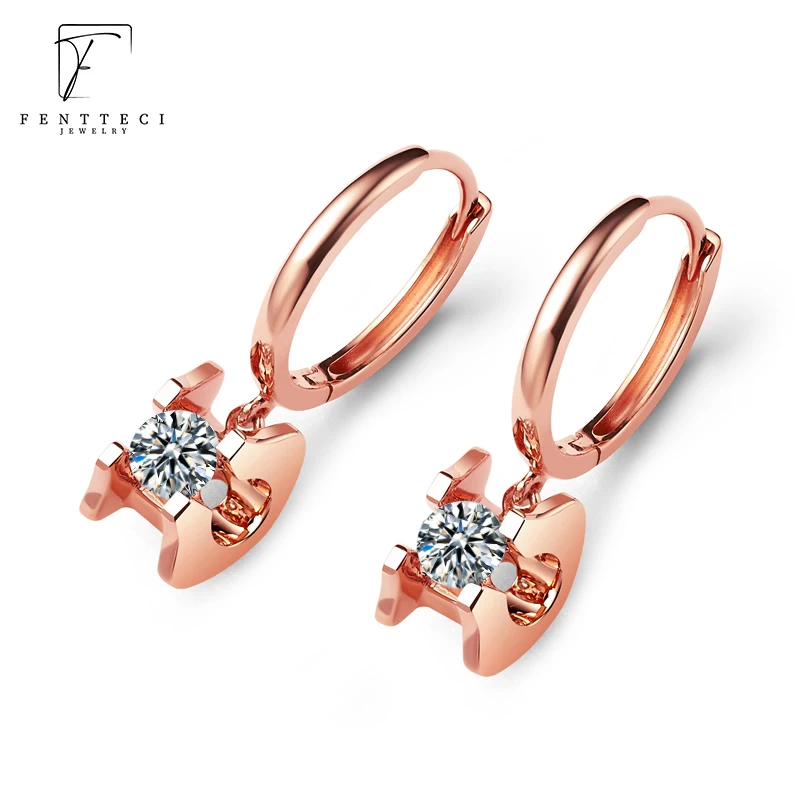 

FENTTECI 925 Sterling Silver Classic Bull Head Earrings Simulation Diamond Single Diamond Simple Temperament 4Prongs Ear Buckles