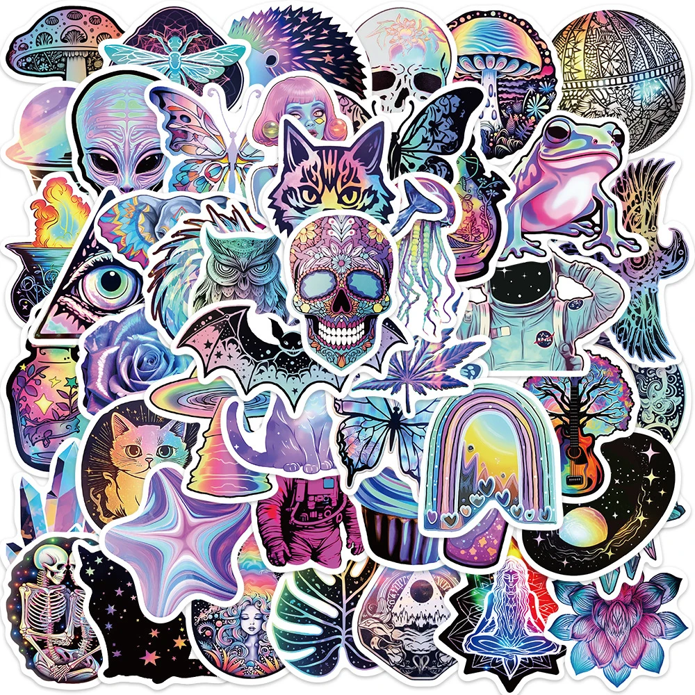 10/30/50pcs Mystery Psychedelic Laser Cartoon Stickers Decals Laptop Motorcycle Phone Car Luggage Album Waterproof Sticker Toys