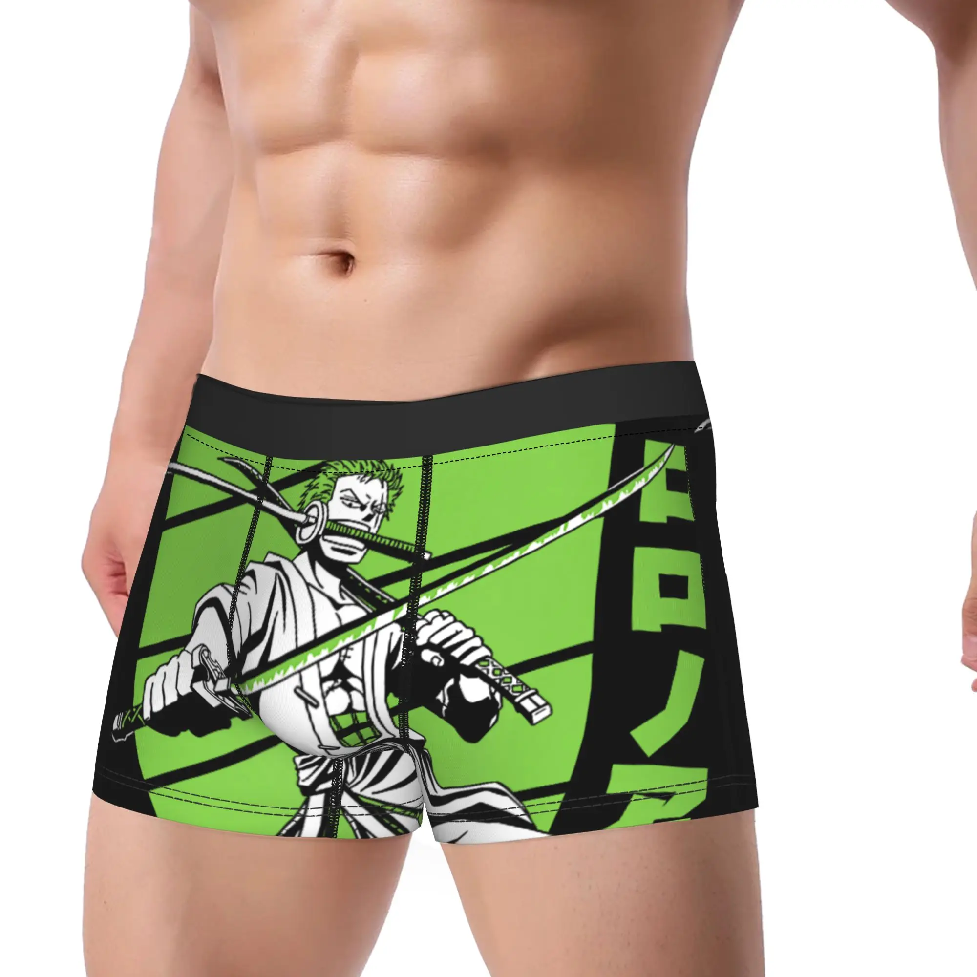 One Piece Anime White and Green Roronoa Zoro Underpants Homme Panties Men's Underwear Sexy Shorts Boxer Briefs
