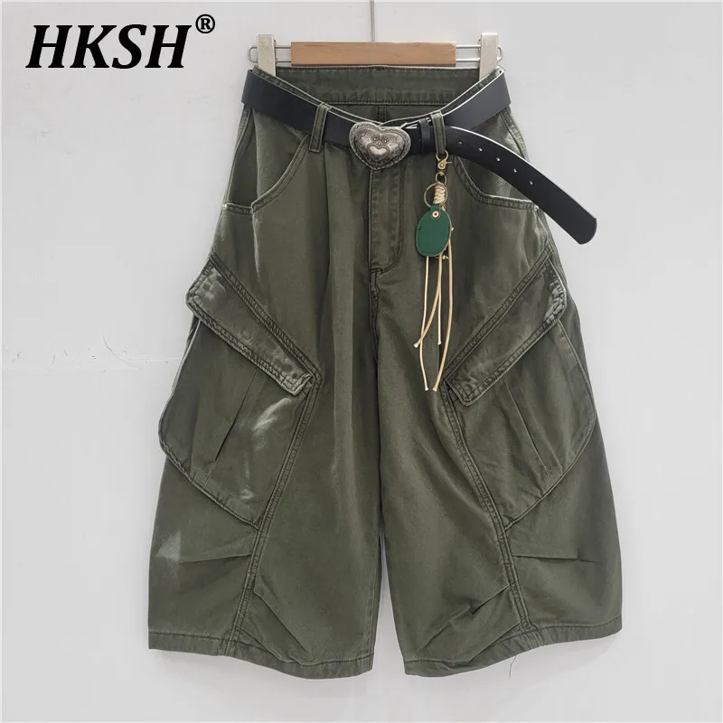 

HKSH Summer New Women Tide Streetwear Vintage Ins Fashion Multi-Pocket Cargo Denim Shorts Versatile Casual Wide Leg Pants HK5654