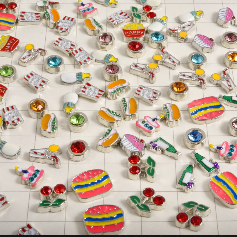 20Pcs Enamel Ice Cream Cupcake Fried Chips Flat Back Beads Junk Cases Funny Drinks Fast Food Floating Charms Jewelry Wholesale