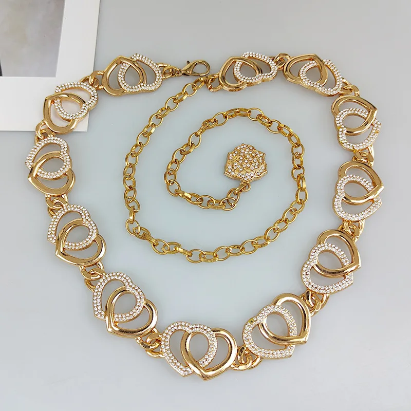Fashion Metal Heart Shaped Waist Chain Women's Simple Versatile Rhinestones