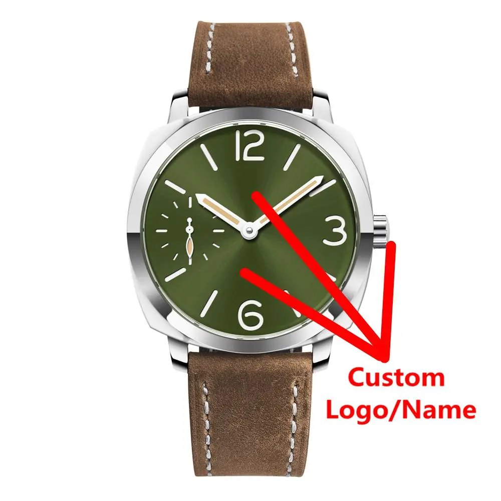 Стерильные часы Corgeut с логотипом, 42 мм, st3600, водонепроницаемые мужские механические часы с сапфировым стеклом, кожаные, с ручным заводом