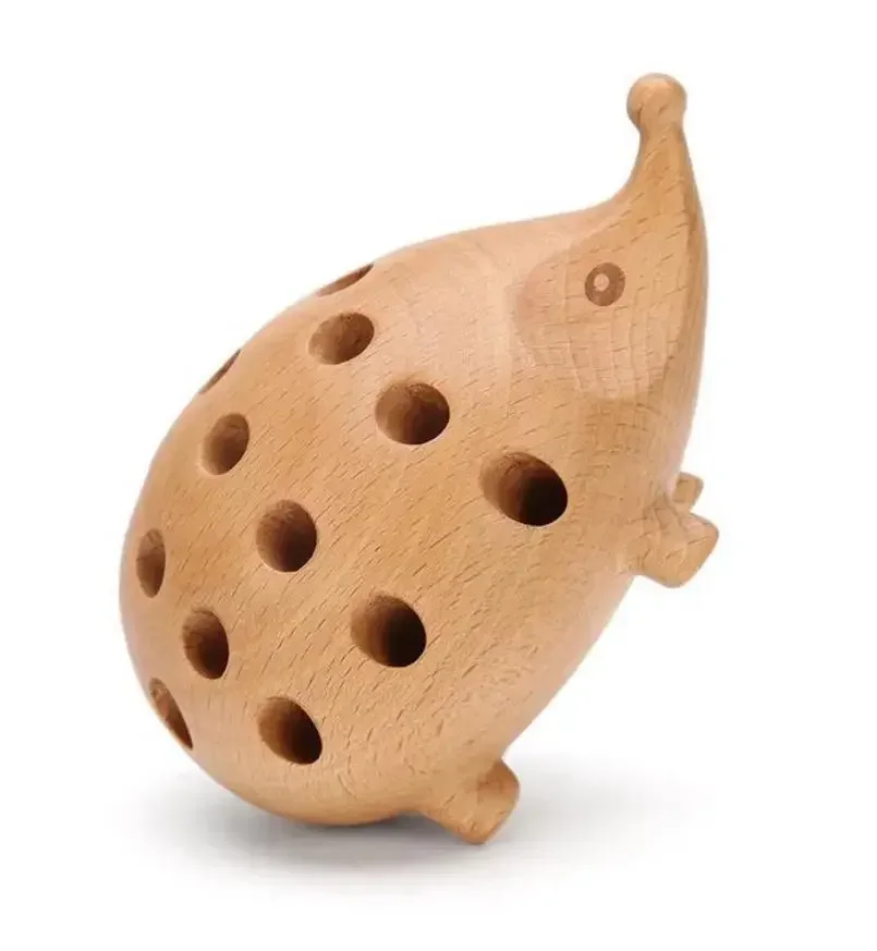 Solid Wood Carving Hedgehog Penholder 24 Holes Creative Pencil Holder Home Decoration Art Desk Figurines and Children\'s  Gift