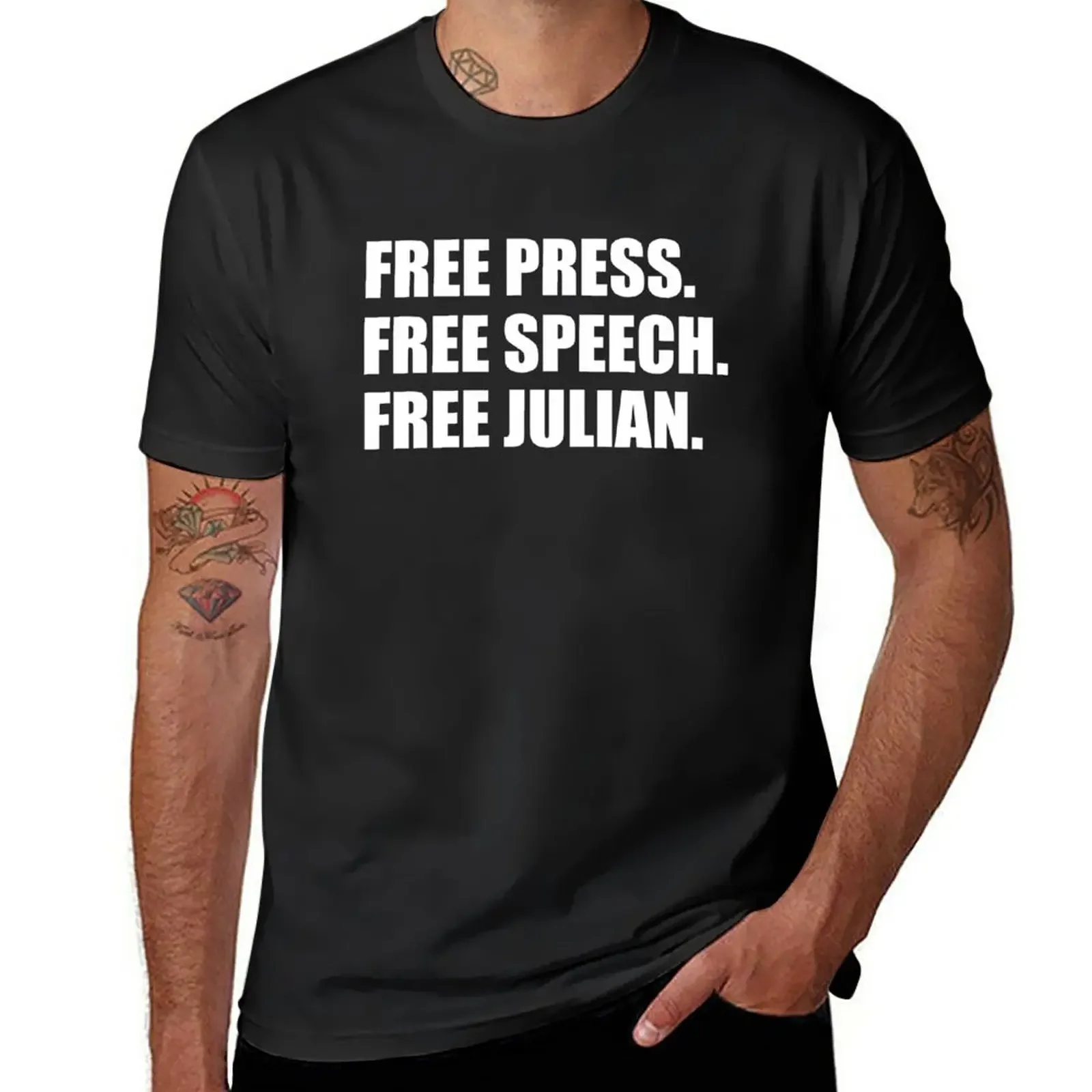 Free Press, Free Speech, Free Julian Assange T-Shirt tees graphics men graphic t shirts