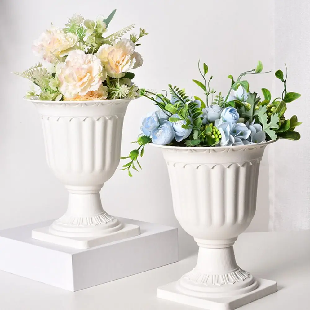 

2pcs White Plastic Containers Flowerpot Roman Wedding Pedestal Style Standing Flowerbed Flower Vase