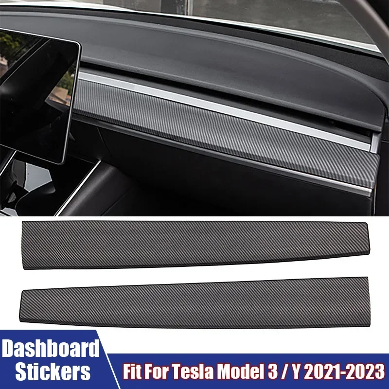 For Tesla Car 2Pcs Dashboard Trim Stickers Dashboard Decorative Panel Covers Fit For Tesla Model 3 Y 2021-2023 Car Accessories