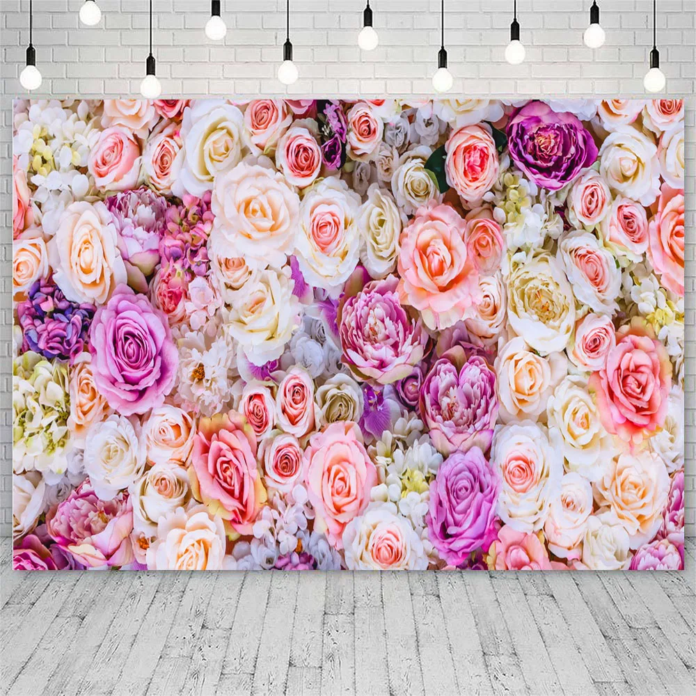 Flower Wall Photography Backdrop Baby Shower Bridal Wedding Custom Name Photo Background for Birthday Party Banner Photozone