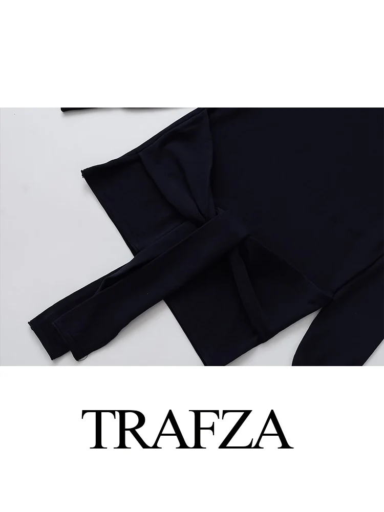 

TRAFZA Women Autumn Fashion Versatile Crew Neck Long Sleeve Slim Knitted Top Female Temperament Bow Decorative Pullover Sweater