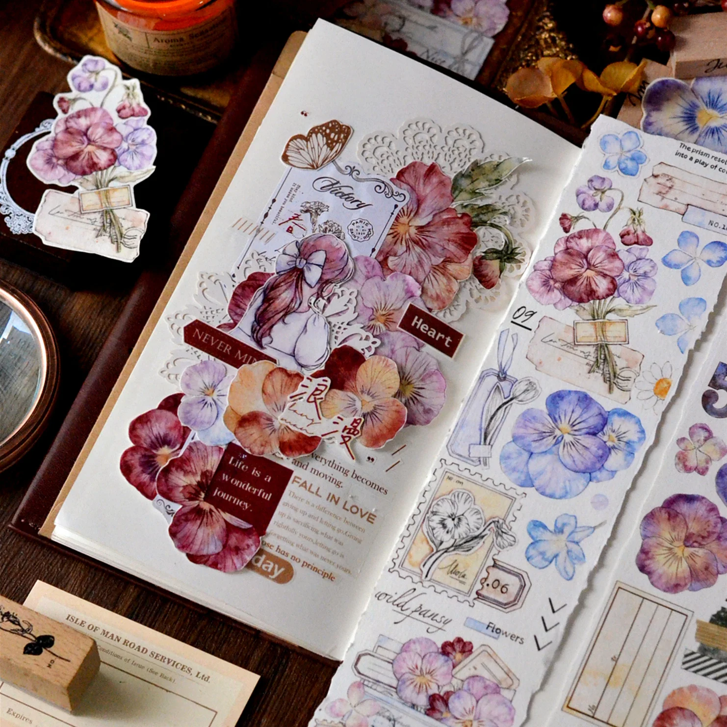 5Meter Rolle Vintage Blume Stiefmütterchen Blumen journal Washi Pet Tape