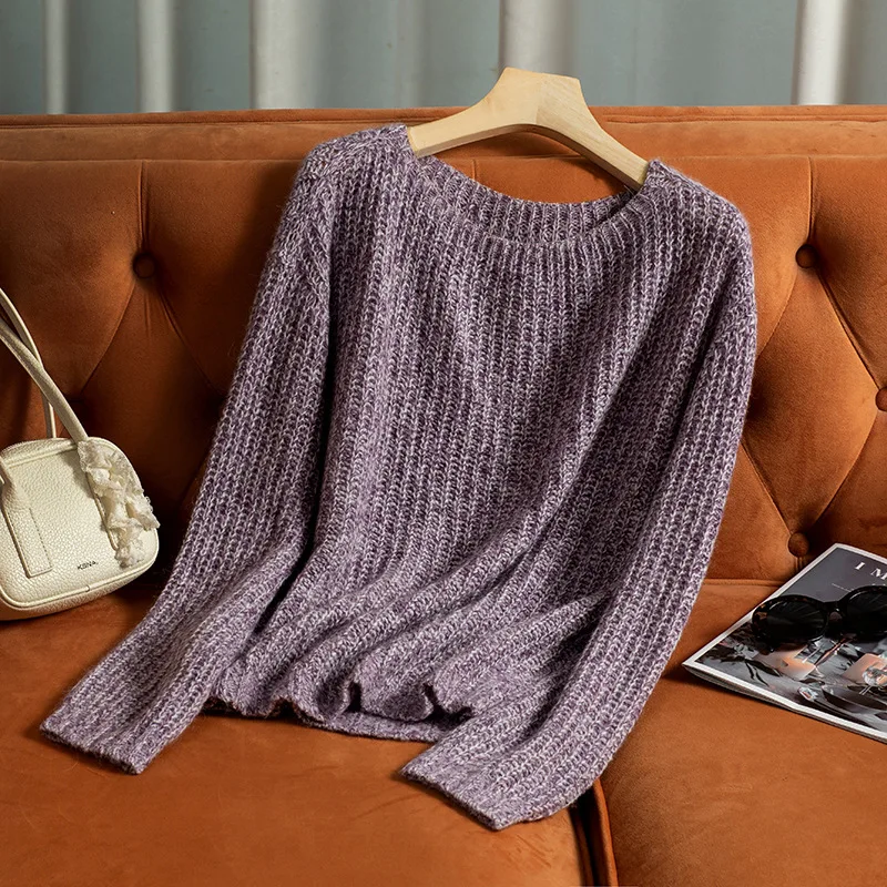 Birdtree – pull tricoté doux en mélange de laine et cachemire, Smock à manches longues et col rond pour femme, pull chaud à col rond, automne hiver 2025 T59827JF