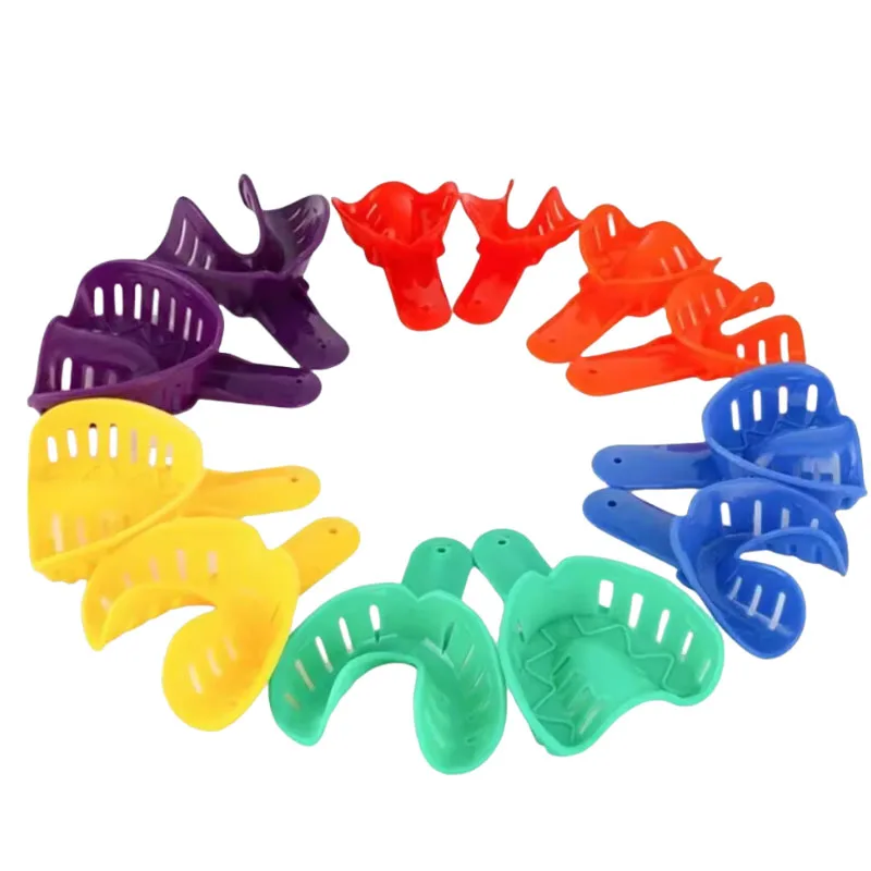 12pcs/pack Dental Impression Trays Plastic Teeth Holder Trays Tools Autoclavable for Childrens Adults S/M/L Dentistry Materials