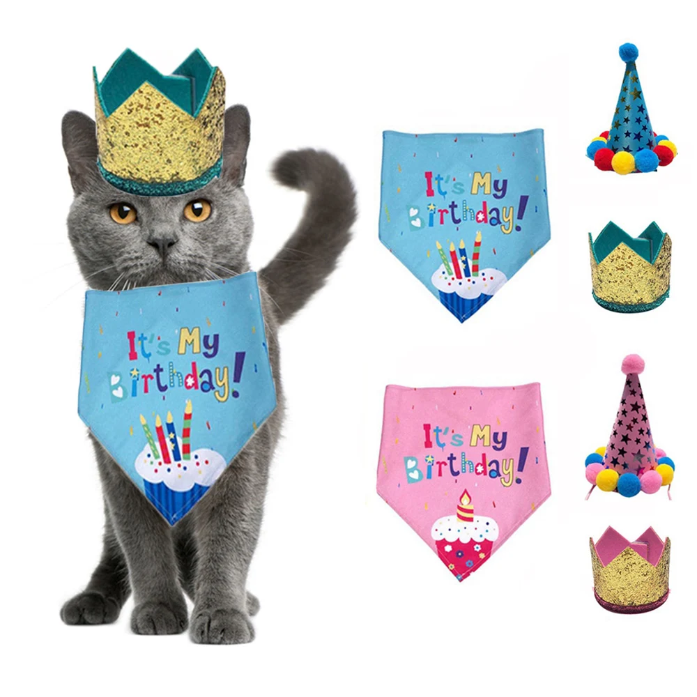 Acessórios para animais de estimação cachecol para cães e gatos design de lantejoulas bonés/babadores de aniversário para animais de estimação chapéu bandana